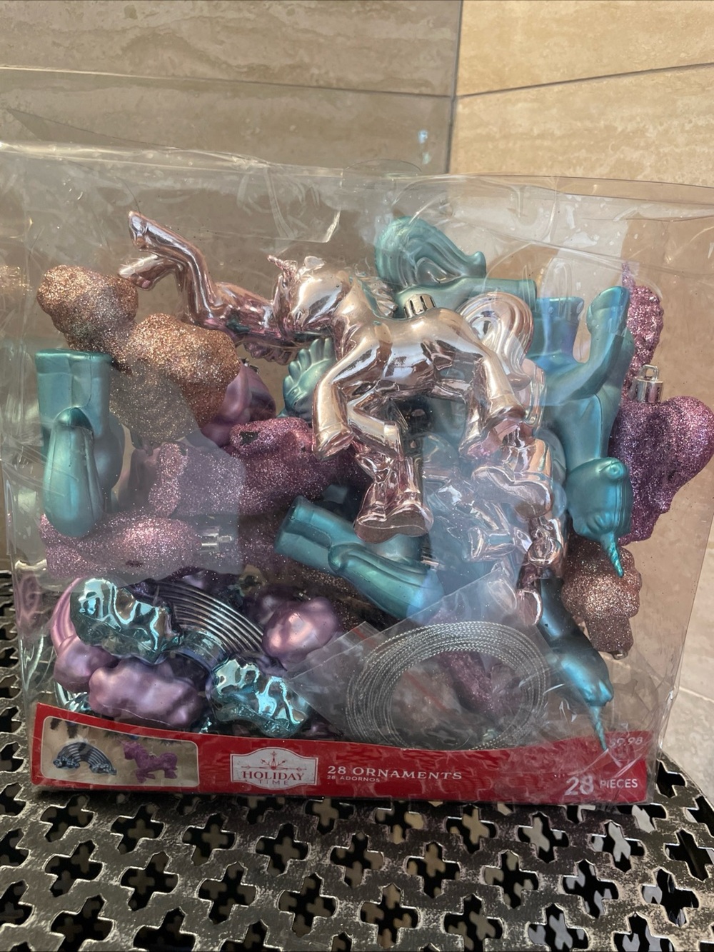 Blue And Pink Unicorns & Rainbows  28 Pc Ornaments Holiday Time